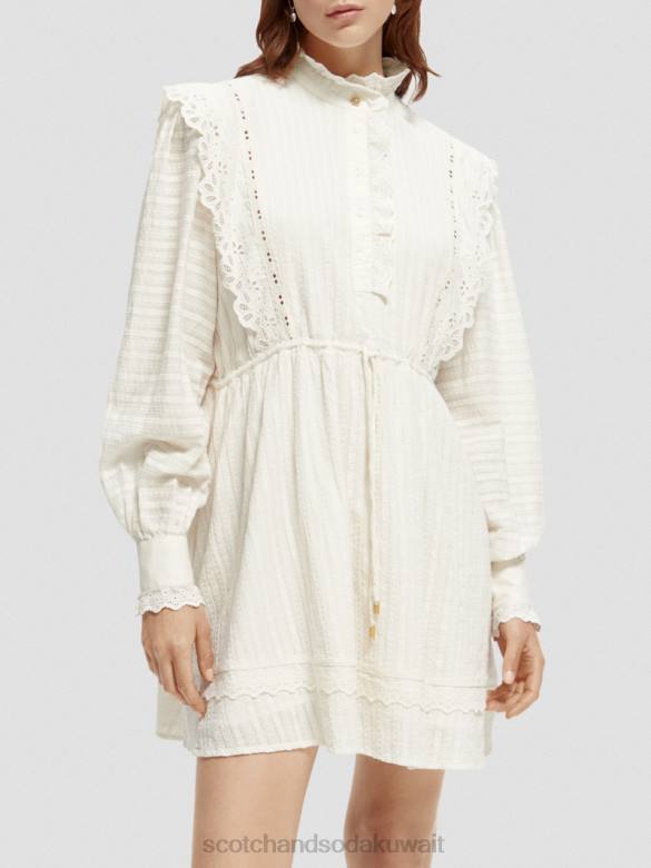 ملابس Scotch & Soda فستان قصير من القطن العضوي من تصميم Broderie anglaise الفانيليا البيضاء نحيف N0V412
