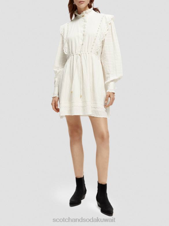 ملابس Scotch & Soda فستان قصير من القطن العضوي من تصميم Broderie anglaise الفانيليا البيضاء نحيف N0V412