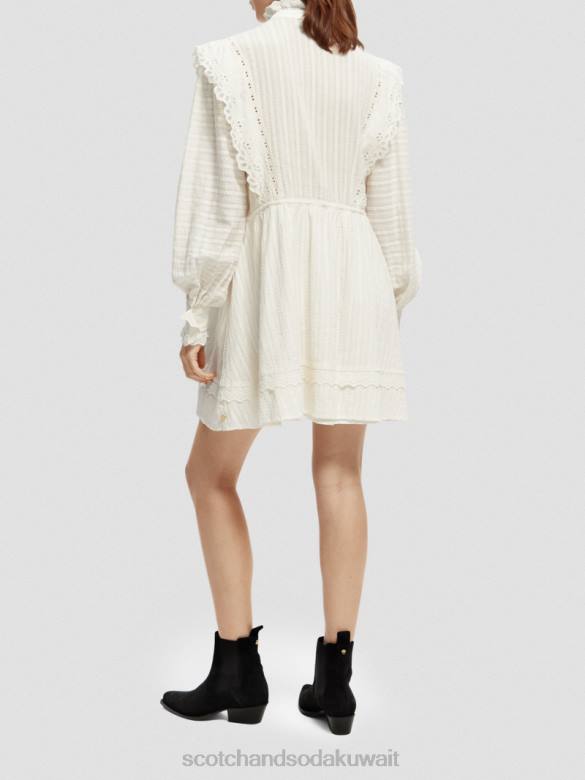 ملابس Scotch & Soda فستان قصير من القطن العضوي من تصميم Broderie anglaise الفانيليا البيضاء نحيف N0V412
