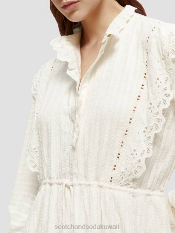 ملابس Scotch & Soda فستان قصير من القطن العضوي من تصميم Broderie anglaise الفانيليا البيضاء نحيف N0V412