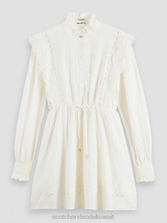 ملابس Scotch & Soda فستان قصير من القطن العضوي من تصميم Broderie anglaise الفانيليا البيضاء نحيف N0V412