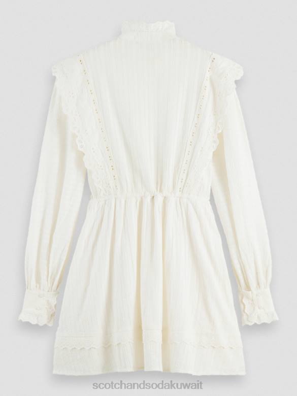 ملابس Scotch & Soda فستان قصير من القطن العضوي من تصميم Broderie anglaise الفانيليا البيضاء نحيف N0V412