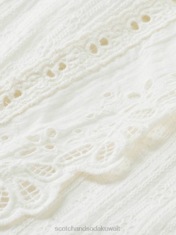 ملابس Scotch & Soda فستان قصير من القطن العضوي من تصميم Broderie anglaise الفانيليا البيضاء نحيف N0V412