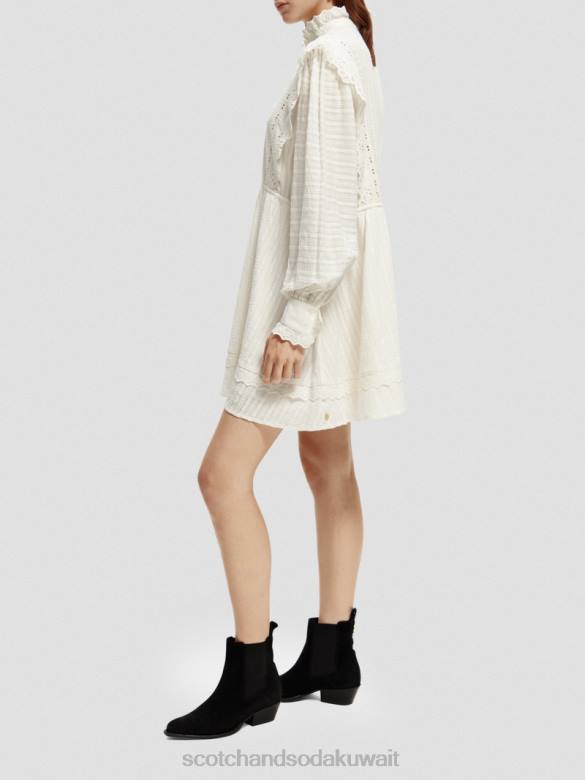 ملابس Scotch & Soda فستان قصير من القطن العضوي من تصميم Broderie anglaise الفانيليا البيضاء نحيف N0V412