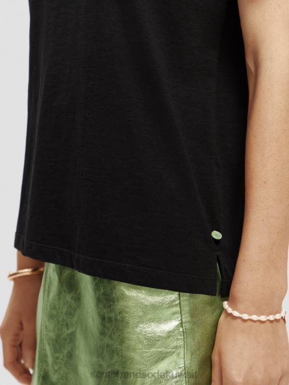 ملابس Scotch & Soda تي شيرت مناسب عادي أسود نحيف N0V4100