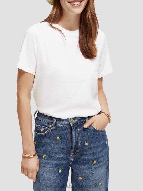ملابس Scotch & Soda تي شيرت مناسب عادي أبيض نحيف N0V4103