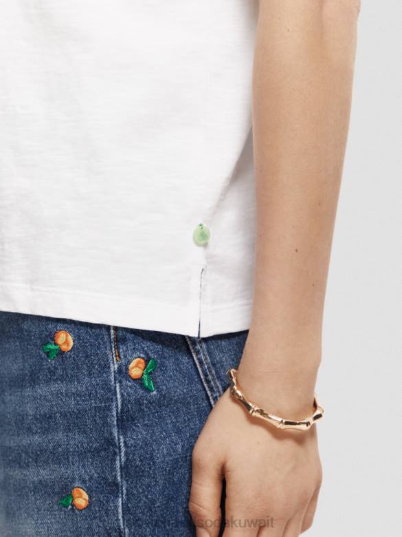 ملابس Scotch & Soda تي شيرت مناسب عادي أبيض نحيف N0V4103