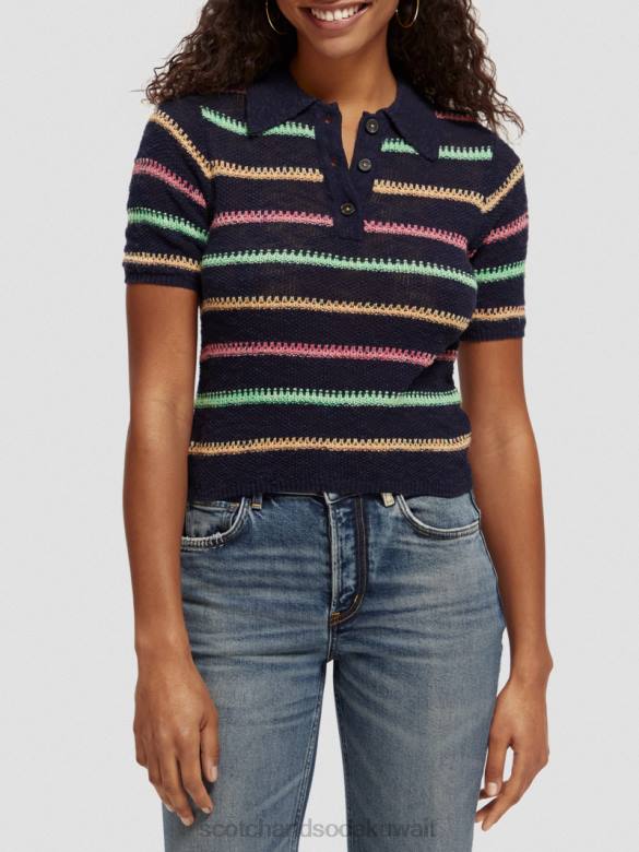 ملابس Scotch & Soda سترة محبوكة مخططة في وقت متأخر من المساء الأزرق نحيف N0V4107