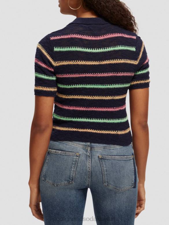 ملابس Scotch & Soda سترة محبوكة مخططة في وقت متأخر من المساء الأزرق نحيف N0V4107