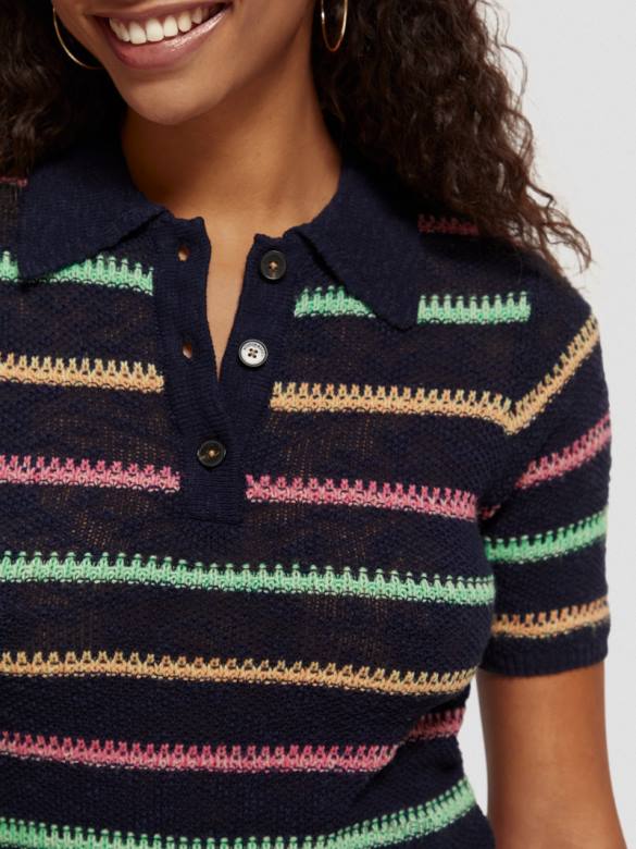 ملابس Scotch & Soda سترة محبوكة مخططة في وقت متأخر من المساء الأزرق نحيف N0V4107