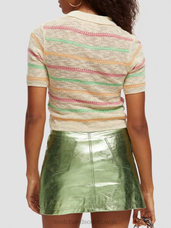 ملابس Scotch & Soda سترة محبوكة مخططة الفانيليا البيضاء نحيف N0V4108