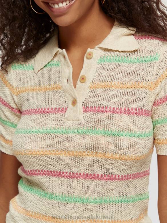 ملابس Scotch & Soda سترة محبوكة مخططة الفانيليا البيضاء نحيف N0V4108