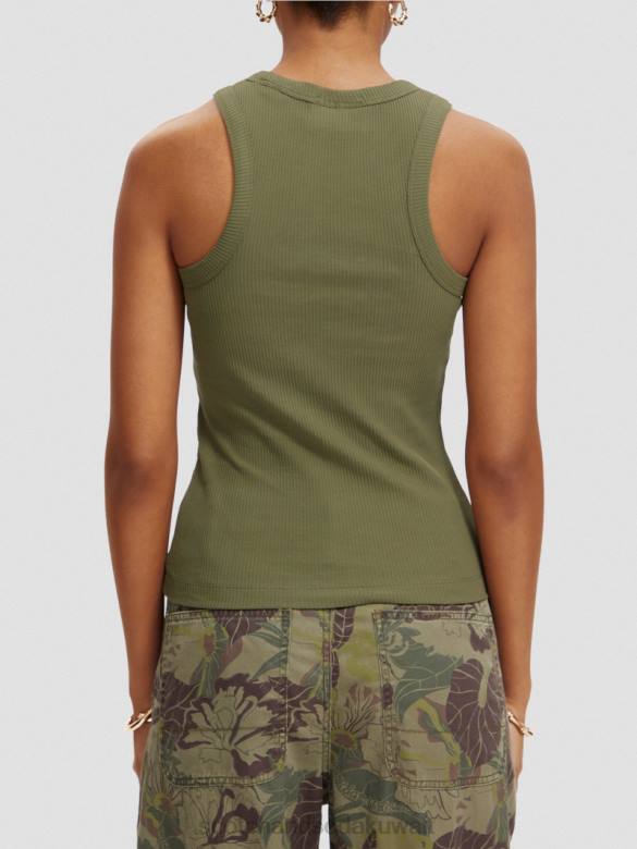 ملابس Scotch & Soda سترة علوية بدون أكمام بظهر متسابق ومتماسكة أخضر زيتوني نحيف N0V4109