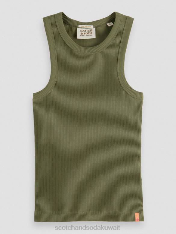 ملابس Scotch & Soda سترة علوية بدون أكمام بظهر متسابق ومتماسكة أخضر زيتوني نحيف N0V4109