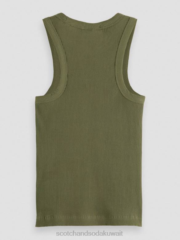 ملابس Scotch & Soda سترة علوية بدون أكمام بظهر متسابق ومتماسكة أخضر زيتوني نحيف N0V4109