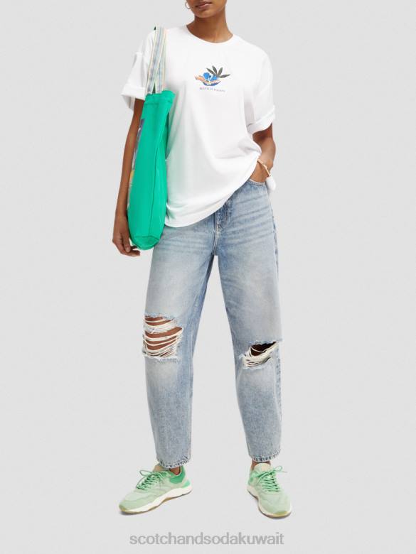 ملابس Scotch & Soda تي شيرت فضفاض برسومات أبيض نحيف N0V4114