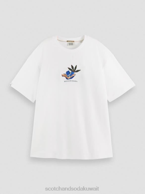 ملابس Scotch & Soda تي شيرت فضفاض برسومات أبيض نحيف N0V4114