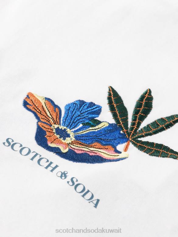ملابس Scotch & Soda تي شيرت فضفاض برسومات أبيض نحيف N0V4114
