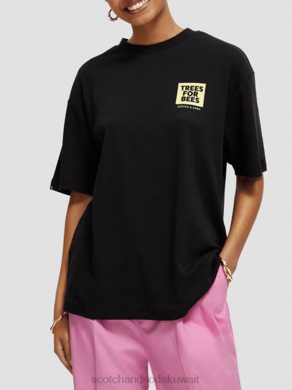 ملابس Scotch & Soda تي شيرت فضفاض برسومات أسود نحيف N0V4115