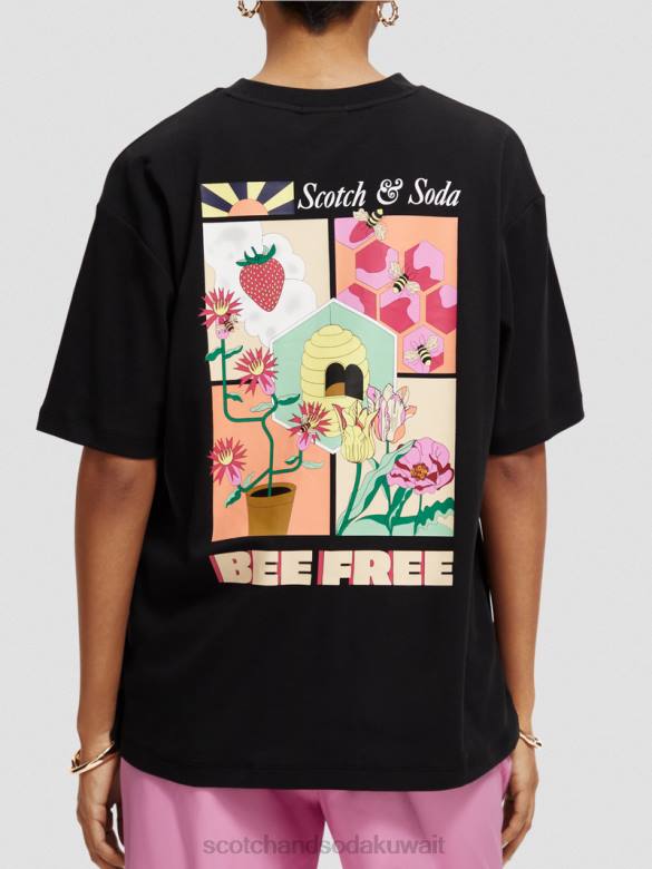 ملابس Scotch & Soda تي شيرت فضفاض برسومات أسود نحيف N0V4115