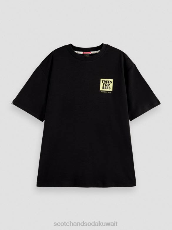 ملابس Scotch & Soda تي شيرت فضفاض برسومات أسود نحيف N0V4115
