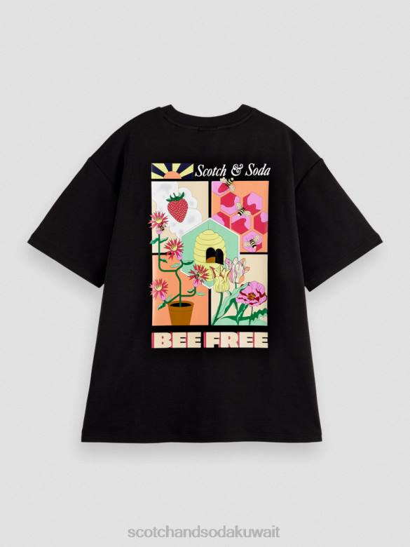 ملابس Scotch & Soda تي شيرت فضفاض برسومات أسود نحيف N0V4115