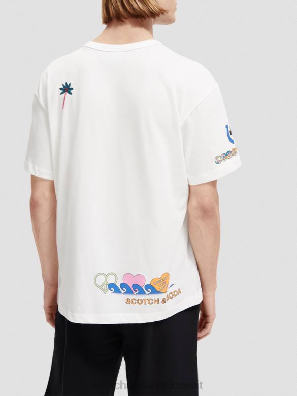 ملابس Scotch & Soda ولد ليحب العمل الفني تي شيرت قبالة الأبيض نحيف N0V4124