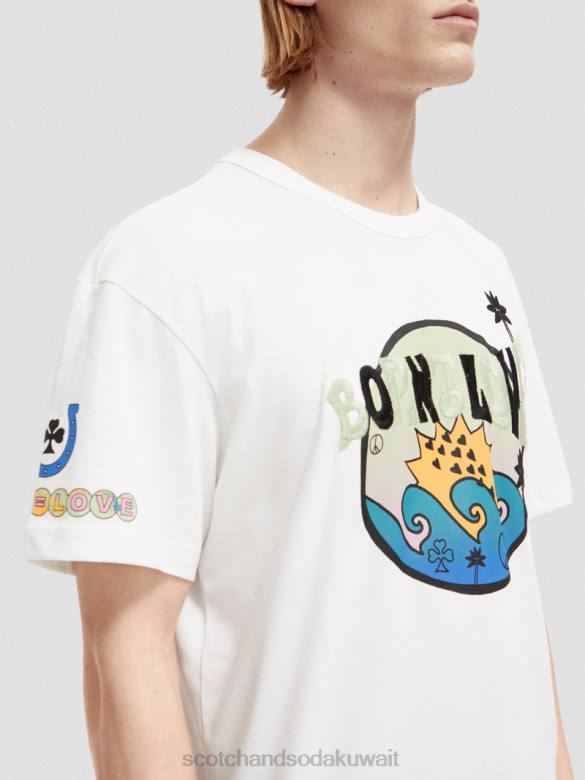 ملابس Scotch & Soda ولد ليحب العمل الفني تي شيرت قبالة الأبيض نحيف N0V4124