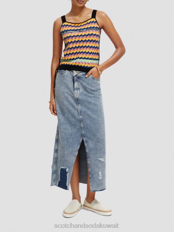 ملابس Scotch & Soda أعلى خزان محبوك من القطن العضوي متعدد الخطوط نحيف N0V4125