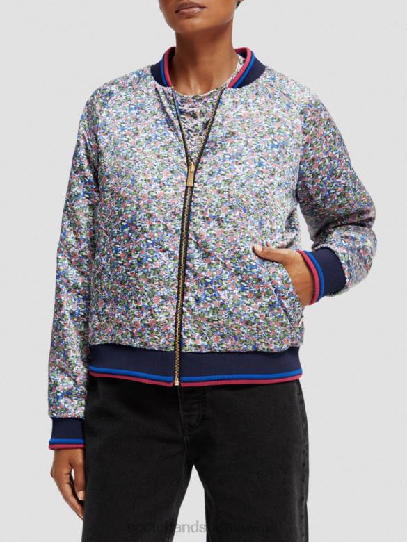 ملابس Scotch & Soda سترة بومبر مبطنة مطبوعة على الوجهين روزاريا كاكي نحيف N0V4134