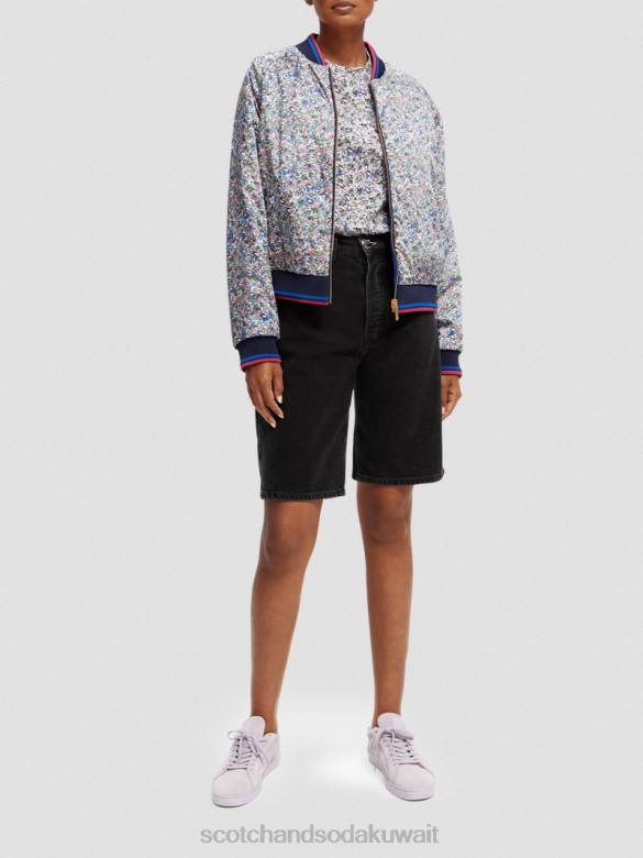 ملابس Scotch & Soda سترة بومبر مبطنة مطبوعة على الوجهين روزاريا كاكي نحيف N0V4134