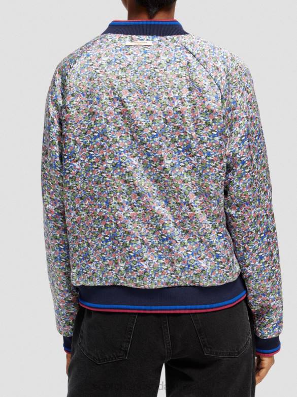 ملابس Scotch & Soda سترة بومبر مبطنة مطبوعة على الوجهين روزاريا كاكي نحيف N0V4134
