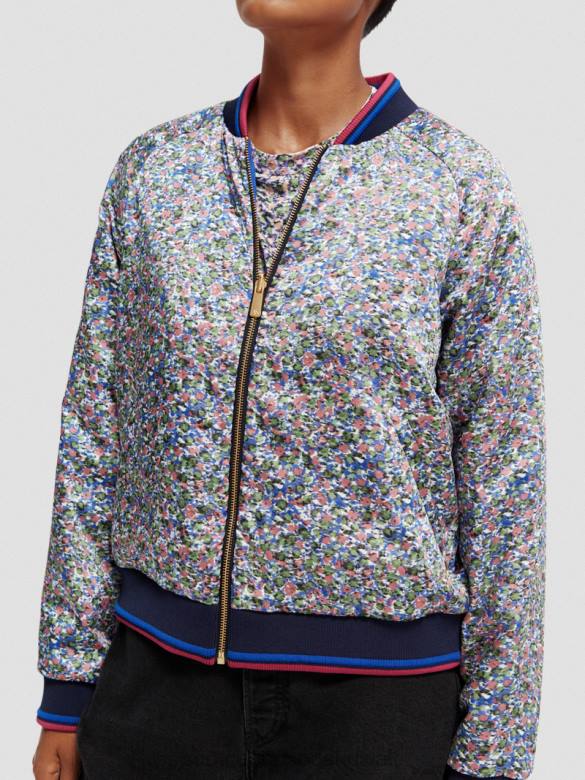 ملابس Scotch & Soda سترة بومبر مبطنة مطبوعة على الوجهين روزاريا كاكي نحيف N0V4134