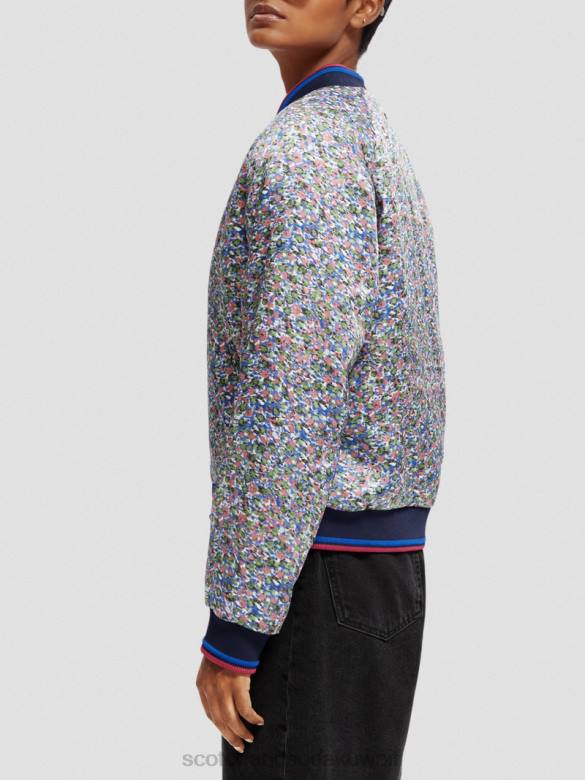 ملابس Scotch & Soda سترة بومبر مبطنة مطبوعة على الوجهين روزاريا كاكي نحيف N0V4134