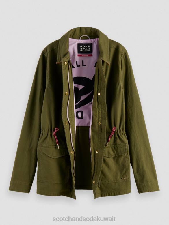ملابس Scotch & Soda سترة فائدة من القطن العضوي الجيش الأخضر نحيف N0V4139