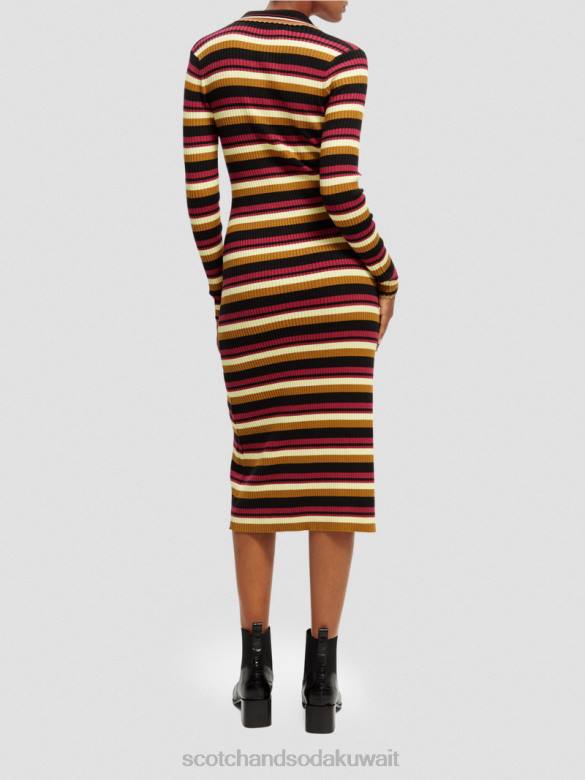 ملابس Scotch & Soda فستان بولو ميدي محبوك بأكمام طويلة أسود نحيف N0V413