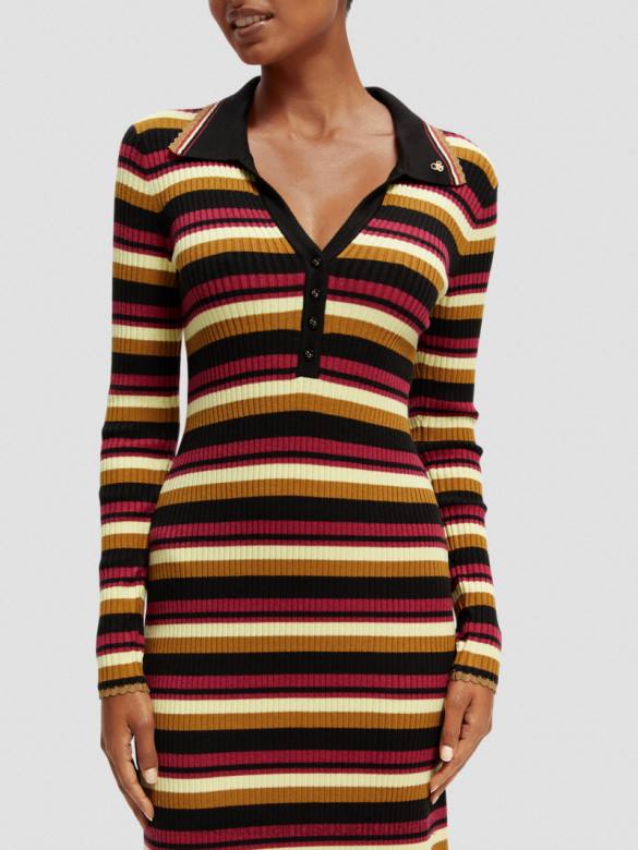 ملابس Scotch & Soda فستان بولو ميدي محبوك بأكمام طويلة أسود نحيف N0V413