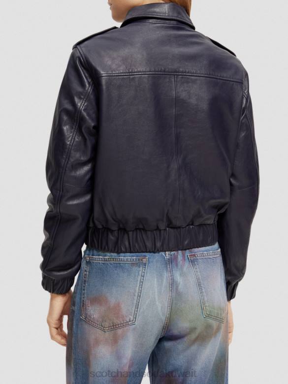 ملابس Scotch & Soda سترة بومبر جلدية القوات البحرية نحيف N0V4142