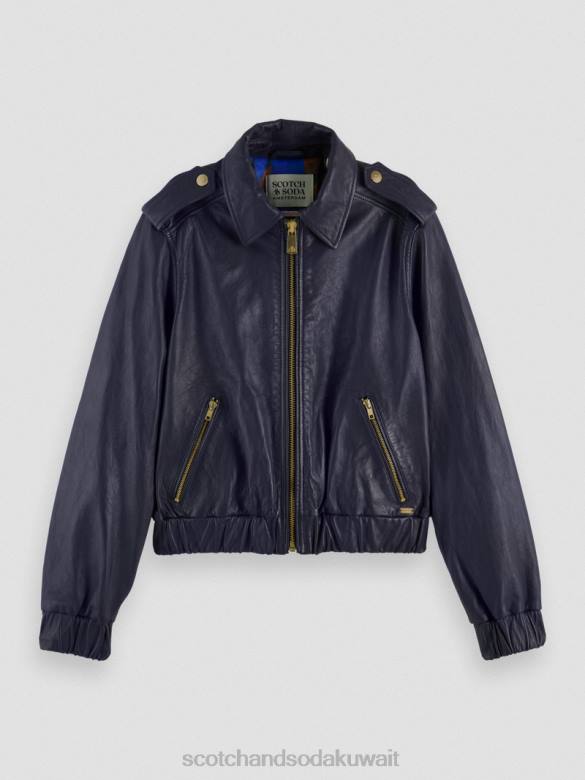 ملابس Scotch & Soda سترة بومبر جلدية القوات البحرية نحيف N0V4142