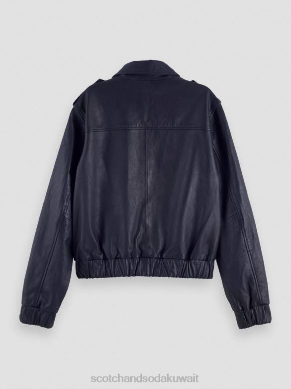 ملابس Scotch & Soda سترة بومبر جلدية القوات البحرية نحيف N0V4142