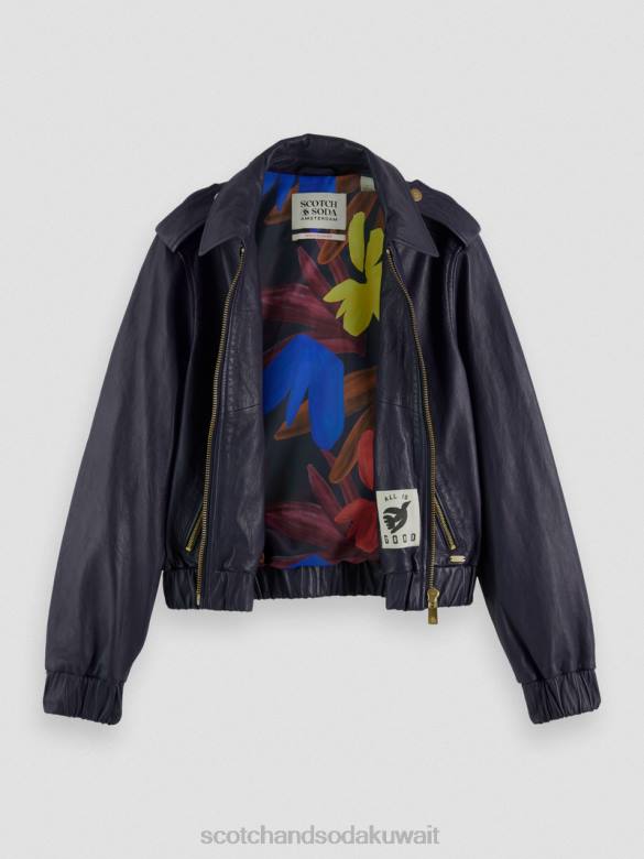 ملابس Scotch & Soda سترة بومبر جلدية القوات البحرية نحيف N0V4142