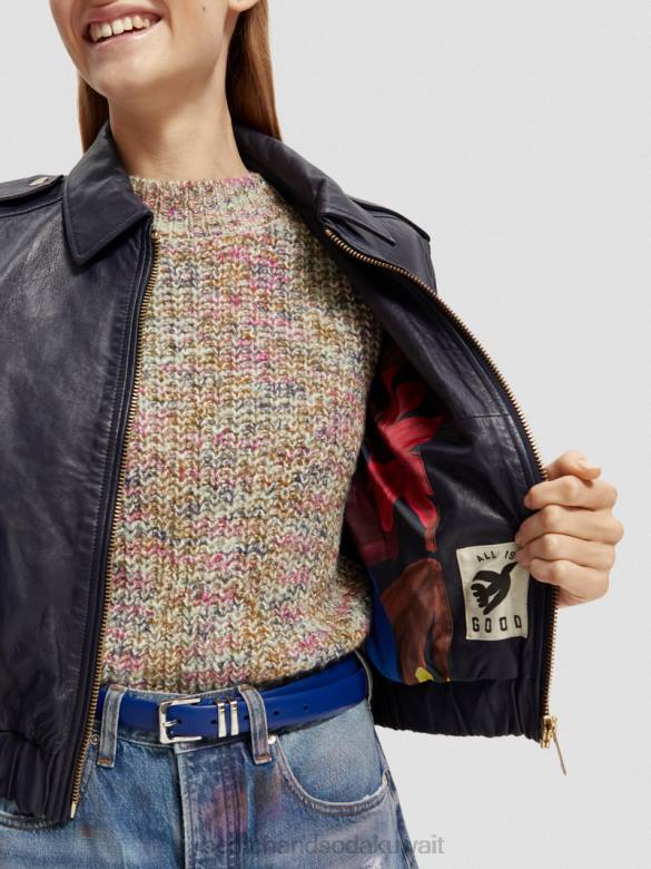 ملابس Scotch & Soda سترة بومبر جلدية القوات البحرية نحيف N0V4142