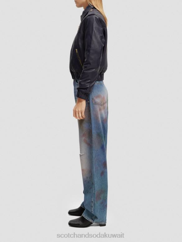 ملابس Scotch & Soda سترة بومبر جلدية القوات البحرية نحيف N0V4142