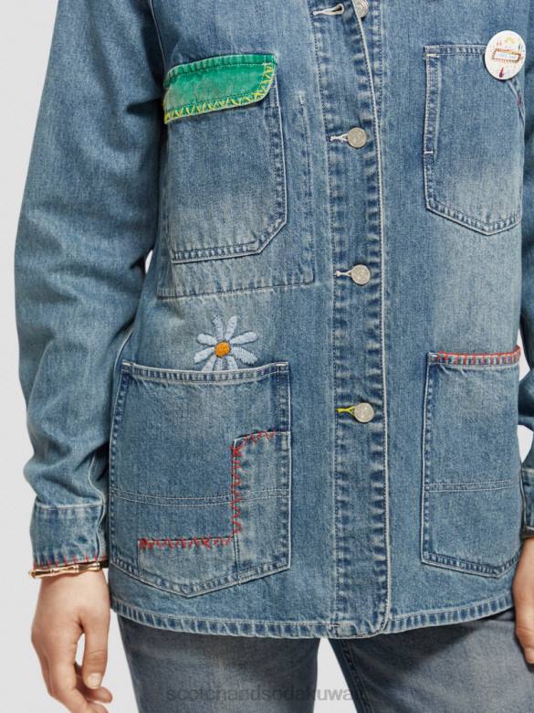 ملابس Scotch & Soda سترة الدنيم المطرزة هجوم حرفي نحيف N0V4145