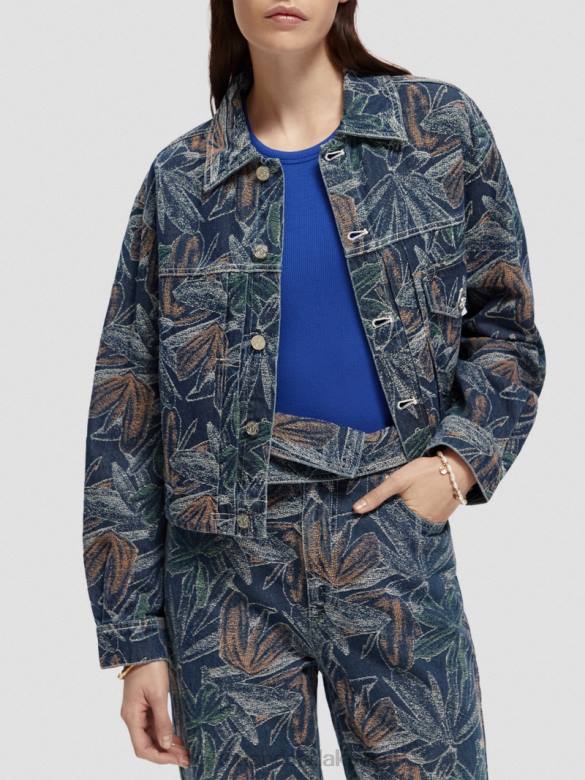 ملابس Scotch & Soda سترة الدنيم الجاكار الأزهار النيلي المغسول نحيف N0V4146