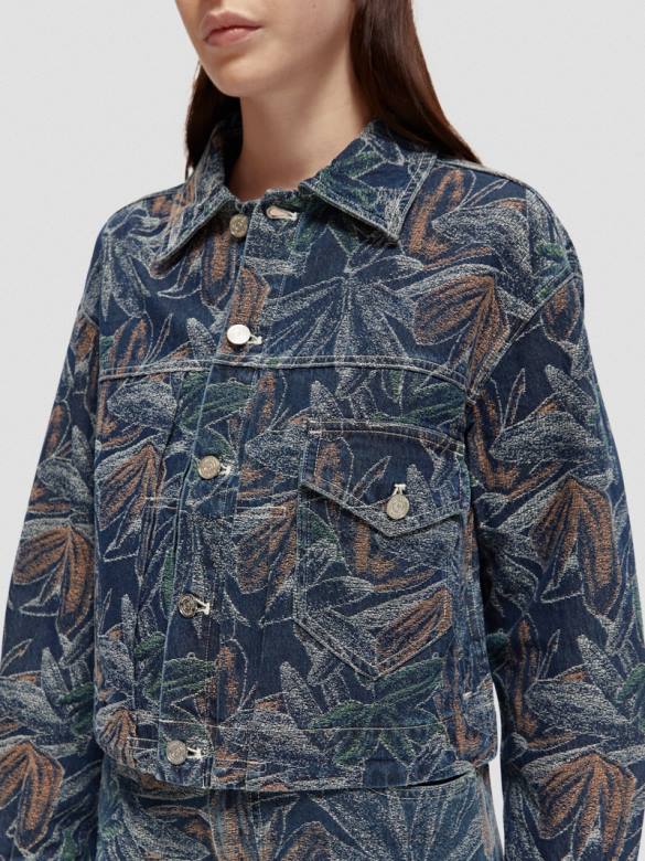 ملابس Scotch & Soda سترة الدنيم الجاكار الأزهار النيلي المغسول نحيف N0V4146