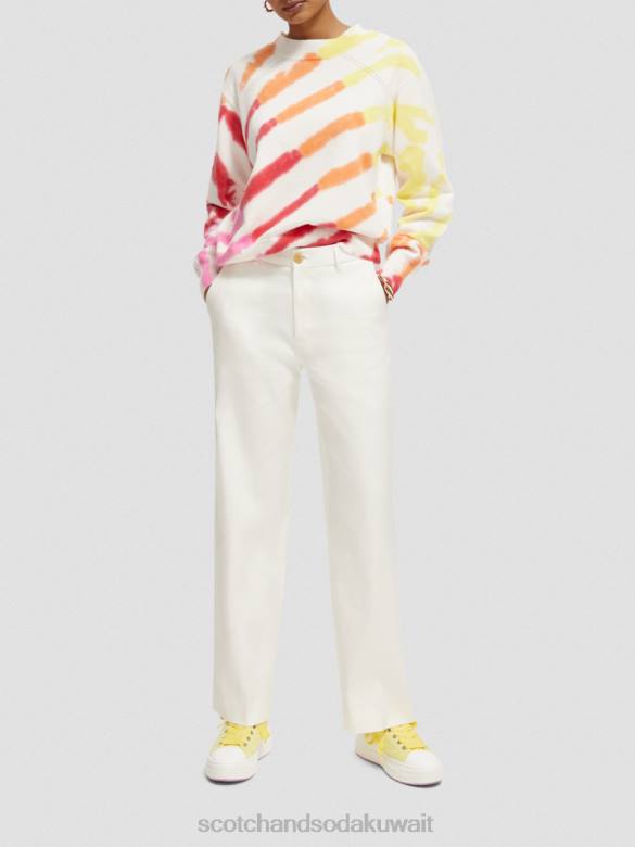 ملابس Scotch & Soda بنطلون من الكتان المخلوط بخصر عالٍ وساق واسعة قبالة الأبيض نحيف N0V4161