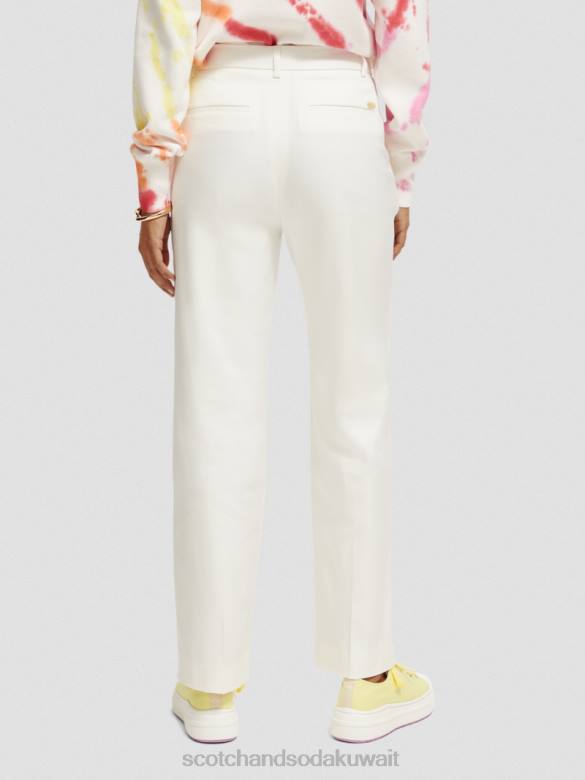 ملابس Scotch & Soda بنطلون من الكتان المخلوط بخصر عالٍ وساق واسعة قبالة الأبيض نحيف N0V4161