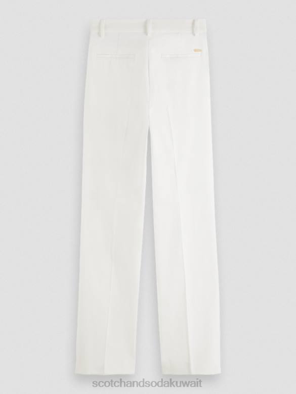 ملابس Scotch & Soda بنطلون من الكتان المخلوط بخصر عالٍ وساق واسعة قبالة الأبيض نحيف N0V4161