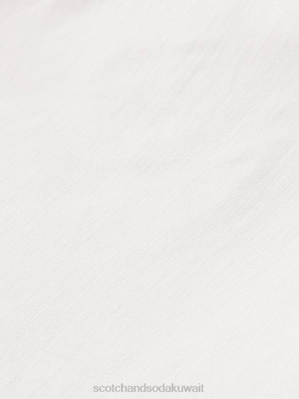 ملابس Scotch & Soda بنطلون من الكتان المخلوط بخصر عالٍ وساق واسعة قبالة الأبيض نحيف N0V4161